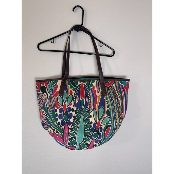 ๐ Neiman Marcus Womens Straw Bag Large Open Beach Floral Boho - Picture 1 of 6